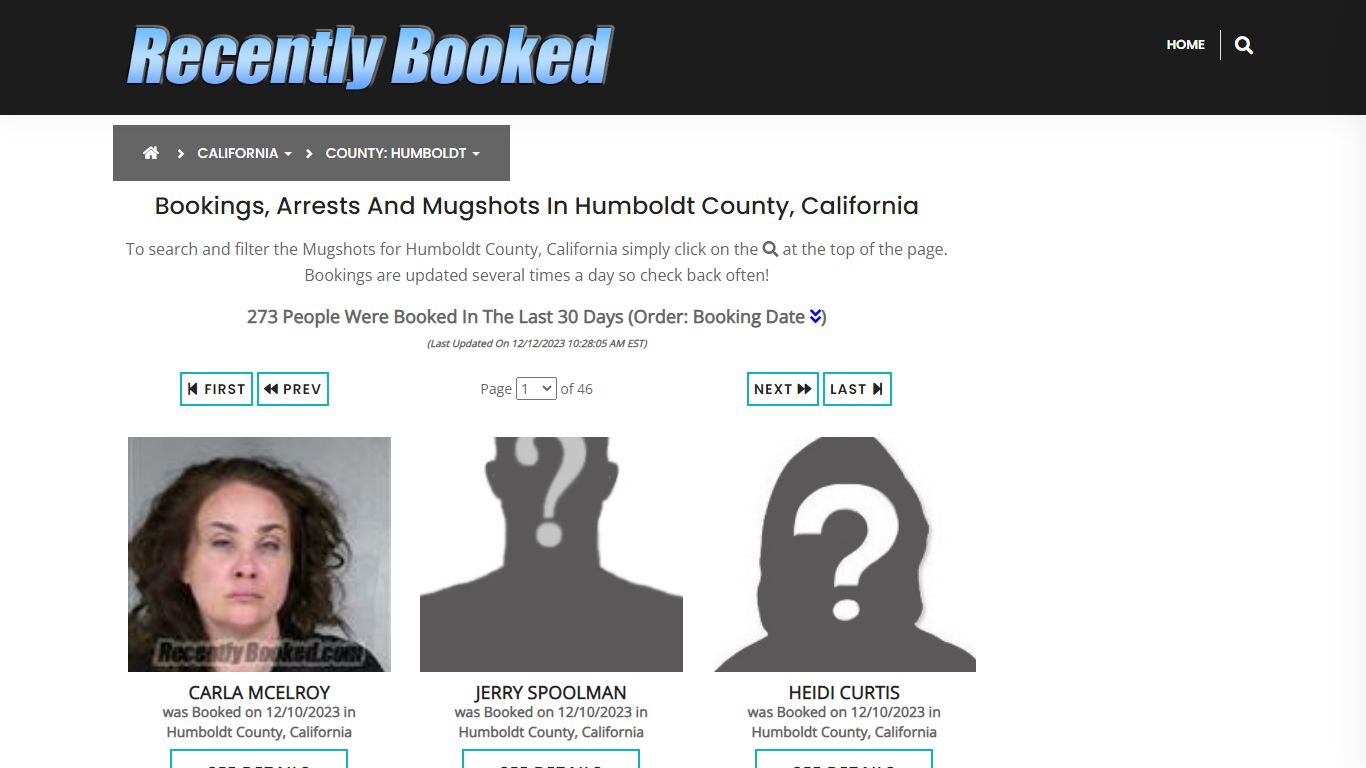 Bookings, Arrests and Mugshots in Humboldt County, California